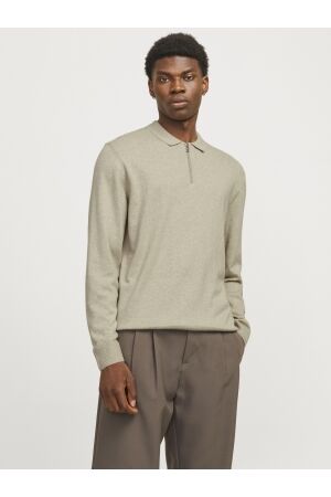 Jack & Jones Jack & Jones jjeemil knit polo half zip ls noos Trui oatmeal melange