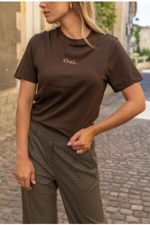 Elvira Casuals Elvira Casuals t-shirt oui e4 26-033 T-shirts dark coffee