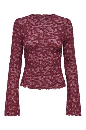 Only Only onllollie l/s lace top cs jrs 15384092 T-shirt Lange mouw rumba red pale lilac flower