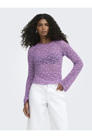 Only Only onllollie l/s lace top cs jrs 15384092 T-shirt Lange mouw pansy pale violet flower