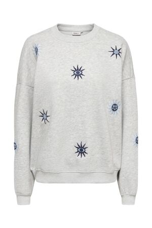 Only Only nllyn l/s embroidery box rs pr swt 15389602 Sweater light grey melange star sun tone of blue