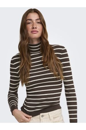 Only Only onlkarol l/s rollneck pullover knt noos 15165075 Trui coffee bean thin stripes/whitecap gray