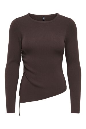 Only Only onlmil ls asymmetric o-neck knt T-shirt Lange mouw coffee bean