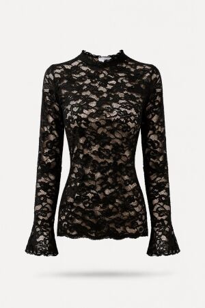 Tramontana Tramontana velvet stretch lace top  c65-21-401 T-shirt Lange mouw black
