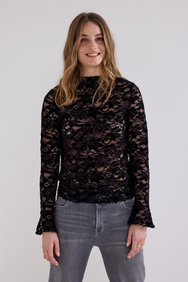 Tramontana Velvet Stretch Lace Top  C65-21-401 Black
