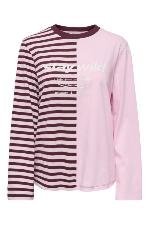 Only Only onlava l/s half striped t-shirt jrs 15397922 T-shirt Lange mouw 5273743 chalk pink wine str cd text