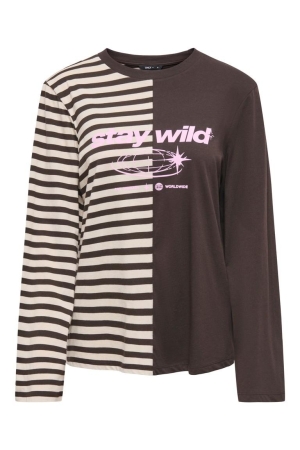 Only Only onlava l/s half striped t-shirt jrs 15397922 T-shirt Lange mouw 5274132 black coffee light pink