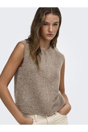 Only Only onlbouble sl o-neck zip vest knt Vest bracken mel/silver zip