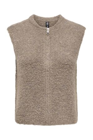 Only Only onlbouble sl o-neck zip vest knt Vest bracken mel/silver zip
