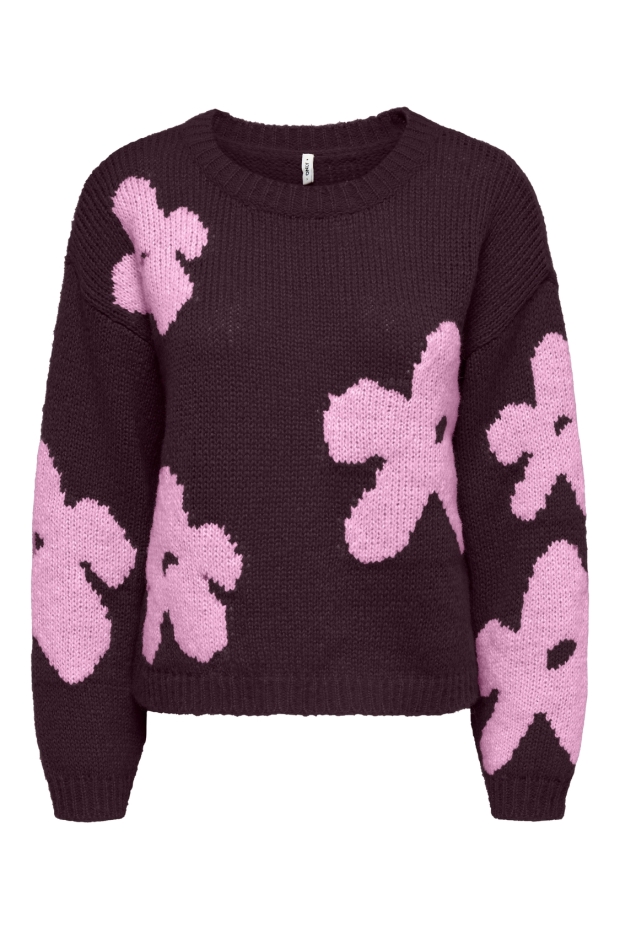 Only ONLBOOTLE LS FLOWER O-NECK KNT 15361111 Fig Flower/Cyclamen