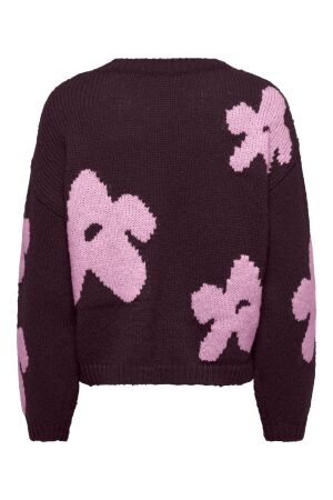 Only Only onlbootle ls flower o-neck knt 15361111 Trui fig flower/cyclamen