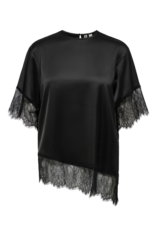Only ONLINDONA 2/4 SATIN LACE TOP WVN 15380711 Black
