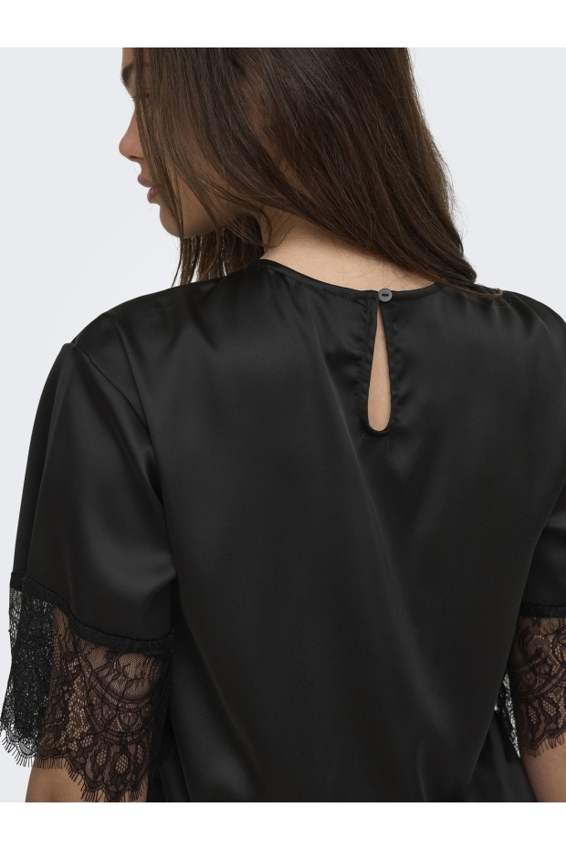Only ONLINDONA 2/4 SATIN LACE TOP WVN 15380711 Black