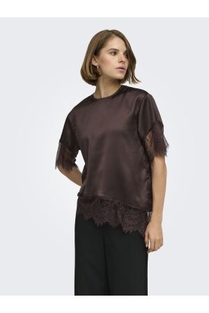 Only Only onlindona 2/4 satin lace top wvn 15380711 T-shirt Korte mouw chocolate torte