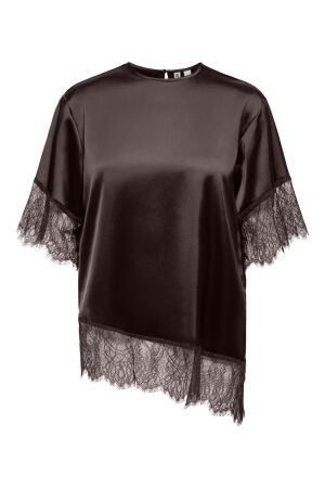 Only Only onlindona 2/4 satin lace top wvn 15380711 T-shirt Korte mouw chocolate torte