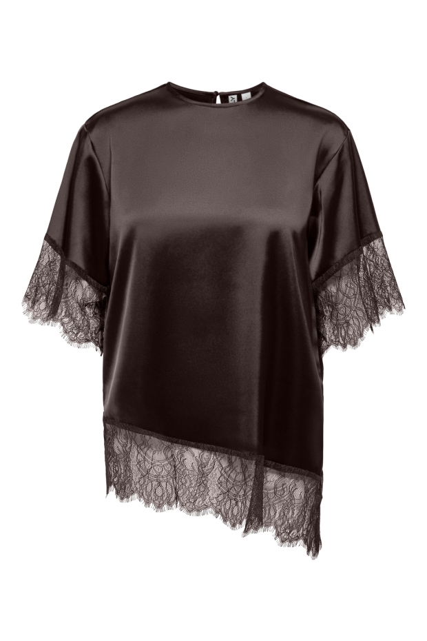 Only ONLINDONA 2/4 SATIN LACE TOP WVN 15380711 Chocolate Torte