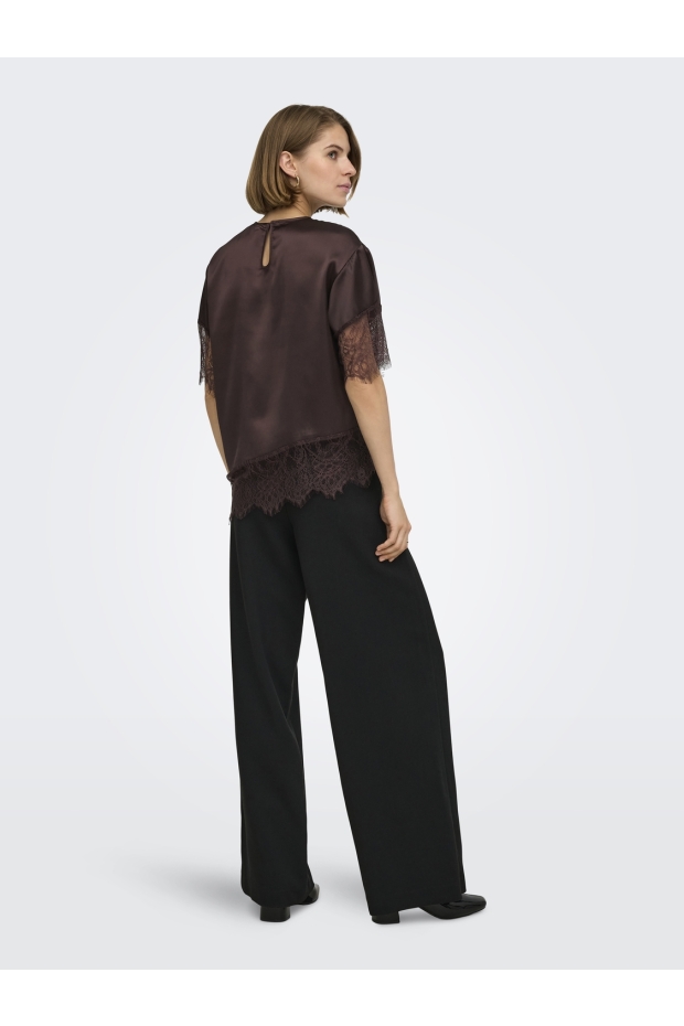 Only ONLINDONA 2/4 SATIN LACE TOP WVN 15380711 Chocolate Torte