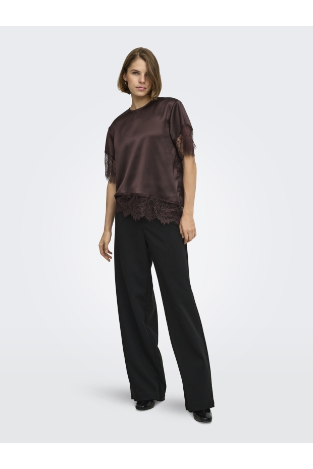 Only ONLINDONA 2/4 SATIN LACE TOP WVN 15380711 Chocolate Torte