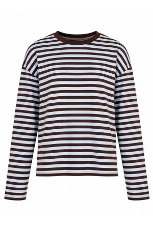 Azzurro Azzurro top streep a-6364 T-shirt Lange mouw brown blue