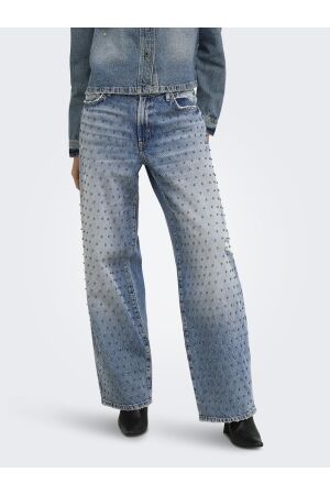 Only Only onlgianna beaded mw str red dnm dot 15380945 Straight leg medium blue denim