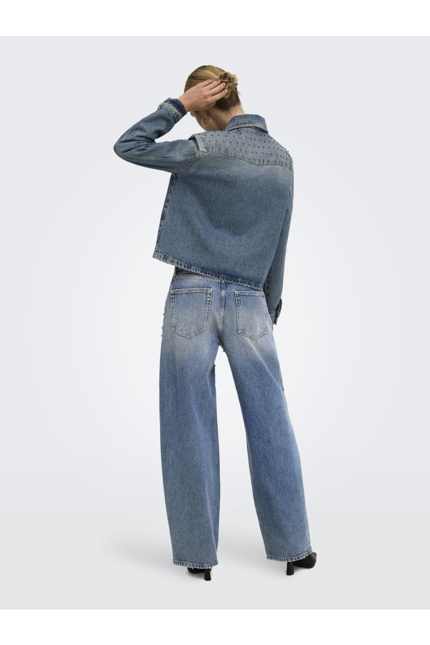 Only ONLGIANNA BEADED MW STR RED DNM DOT 15380945 Medium blue denim