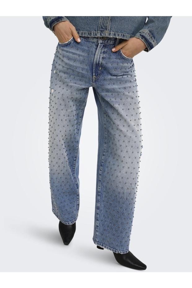 Only ONLGIANNA BEADED MW STR RED DNM DOT 15380945 Medium blue denim