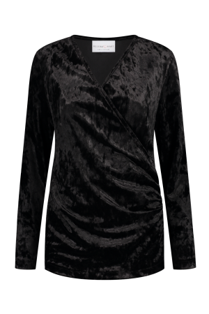Helena Hart Helena Hart 7463 overslag top velvet T-shirt Lange mouw zwart