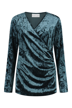 Helena Hart Helena Hart 7463 overslag top velvet T-shirt Lange mouw emerald