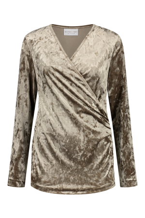 Helena Hart Helena Hart 7463 overslag top velvet T-shirt Lange mouw latte