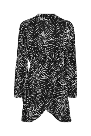 Only Only onlmille l/s wrap dress ptm Jurk black vibrant zebra Black Vibrant zebra
