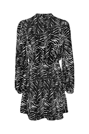 Only Only onlmille l/s wrap dress ptm Jurk black vibrant zebra